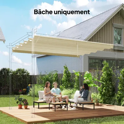 Produktbild von Sweiko Ersatzdach für 3 x 3 m Pergola, einziehbar, mit Regenabflusslöchern, wetterfest, Polyester, 250 x 255 cm Cremeweiß