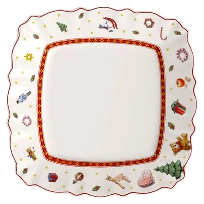 Produktbild von Eckiger Frühstücksteller von Toy's Delight, 22 x 22 cm, Premium Porzellan, Weiß/Rot
