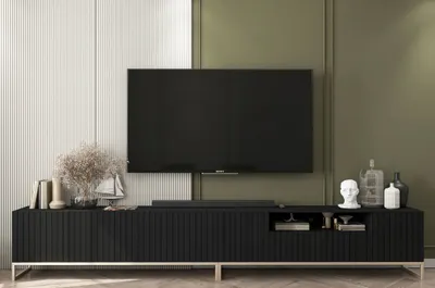 Produktbild von 2 Stk TV-Schrank ELPIS TV+ ELPIS 2 TV Glamour Style Golden Metall Fußgestell Modern Lindner Möbel 300cm x 51,5cm x 36,5cm Farbe: Schwarz matt - Italienische Tiefmattfolie