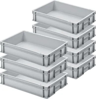 Produktbild von 7 Eurobehälter mit 2 Griffleisten, LxBxH 600x400x120 mm, grau