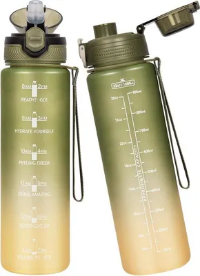 Produktbild von Famanu Sport-Trinkflasche 1 l mit Strohhalm und Zeitmarkierung - BPA-frei
