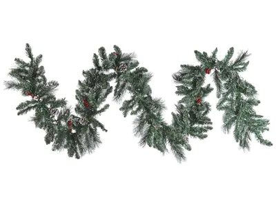 Produktbild von BELIANI Weihnachtsgirlande Grün Kunststoff 270 cm mit LED Beleuchtung Tannenzapfen Beeren Rot Schnee bedeckt Weihnachtsdeko Kamin Fenster
