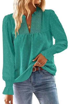 Productafbeelding van TUUHAW Dameslangarmshirt, grote maten, boho blouse, elegant, turquoise, 4XL