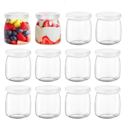 6 Puddinggläser 200 ml mit Deckel, transparent, Dessertgläser