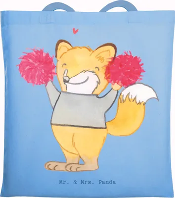 Produktbild von Mr. & Mrs. Panda canvas tasche Fuchs Cheerleader - Sky Blue - Geschenk, Turniere, Laptoptasche, Turnen, Tote Bag, Turn Club, Stoffbeutel, Cheerleading, Einkaufstüte