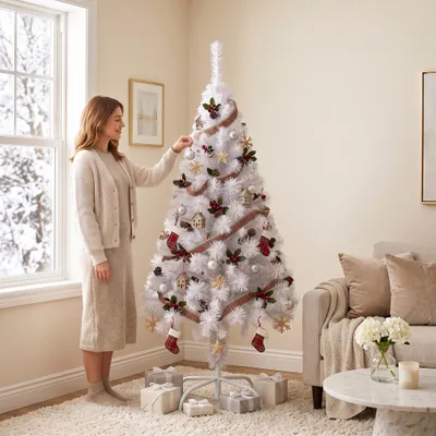 Produktbild von ROSEJANE Künstlicher Weihnachtsbaum Weiß aus PVC, 180 cm, 500 Spitzen, mit Metallständer