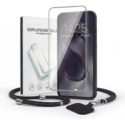 Produktbild von Handyhülle für Samsung Galaxy A26 5G mit Handykette und 9H Displayglas Displayschutz Band Kordel Hülle Case Schutzhülle Schwarz