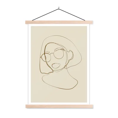 Produktbild von MuchoWow® Textilposter Frau - Linienkunst - Minimalismus 60x80 cm mit holzfarbenen Rahmen - Wandbild