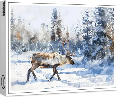 Produktbild von raxxa Premium-Puzzle "Reindeer Walking Through Snowy Forest", 1000 Teile