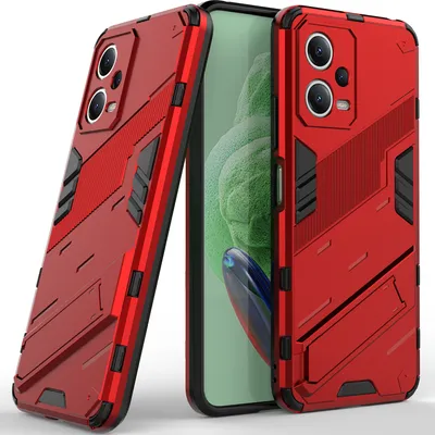 Produktbild von Armor Hülle für Xiaomi Poco X5 /Redmi Note 12 5G, Hybrid PC TPU Bumper Stoßfestes Schutzhülle mit Standfunktion Rot