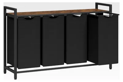 Produktbild von Wäschekorb mit 4 Fächern, Wäschesammler mit Ablage, Wäschebox aus Oxford-Gewebe, abnehmbarer Wäschesack, Metallrahmen, 4 x 40 L, 116 x 33 x 72 cm, tintenschwarz-vintagebraun
