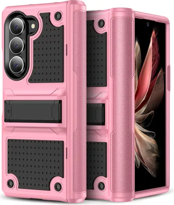 Produktbild von Hülle Für Samsung Galaxy Z Fold 6 Militärqualität Stoßfest Hybrid 2 in 1 Hart PC Weich TPU Handyhülle Pink Schwarz