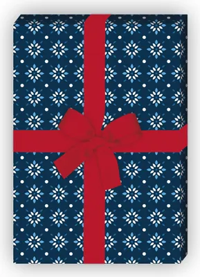 Produktbild von Grafisches Geschenkpapier mit kleinem Blumen Muster in blau - G6414, 32 x 48cm