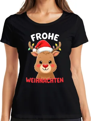 Produktbild von Frohe Weihnachten Weihnachtsgeschenk Rentier niedlich Rudolph Damen T-Shirt, Schwarz, XL
