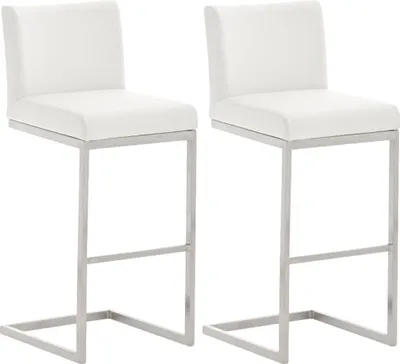 Produktbild von CLP 2er Set Barhocker Paros mit Kunstlederbezug Edelstahl Fußablage bis 240 kg weiß