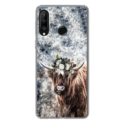 Produktbild von MuchoWow® Handyhülle Schutzhülle Hülle für Huawei P30 Lite Schottischer Highlander - Rauch - Blumen Silikon Softcase Handy Hülle - Handyhülle