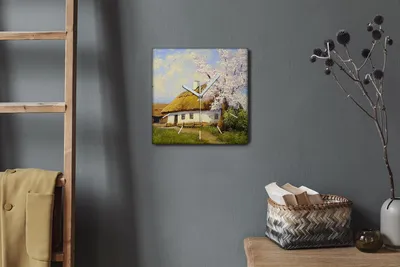 Produktbild von Coloray Hodiny Unikátní 30x30 cm  Tiché hodiny Pro obývací pokoj a kuchyň Nástěnné hodiny Plátno Bílé ručičky hodin - Malování Dorfhütte