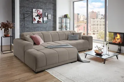 Produktbild von Wohnlandschaft >Puppet< Kopfteilverstellung, 2 Kissen, taupe - 301x113x195cm (BxHxT)