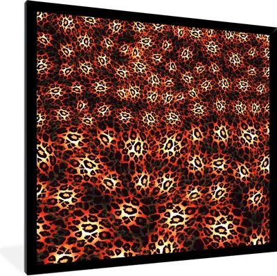 Produktbild von MuchoWow® Gerahmtes Poster Leopard - Muster - Orange 40x40 cm - Poster mit Schwarzem Bilderrahmen Wandposter Rahmen Foto Bilder - Mit Rahmen - Wanddekoration Schlafzimmer