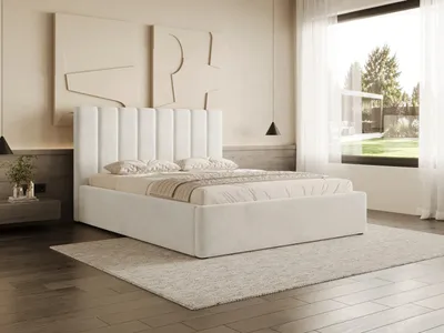 Produktbild von Chilly Möbel Design Bett Elodie - Polsterbett mit Bettkasten, Lattenrost und elegantem Kopfteil 160x200 cm / Metallrahmen / Samt / Beige
