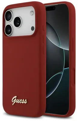 Obrázok produktu pre Guess – Silicone Script Metal Logo MagSafe obal na iPhone 17 Pro – červený