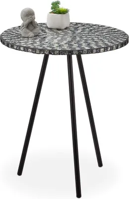 Image de Table ronde artisanale à pied noir, pour objets décoratifs, 50 x 41 cm.
