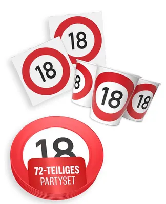 Produktbild von Happy Birthday 18 3-teiliges Party-Set mit 16 Papptellern, 16 Pappbechern und 40 Servietten