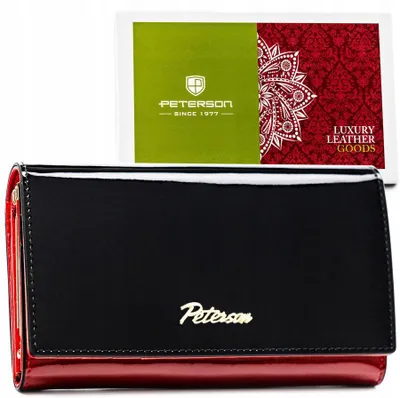 Zdjęcie produktu dla Peterson | Poziomy portfel damski, czarno-czerwony, z RFID, 15,5x9 cm