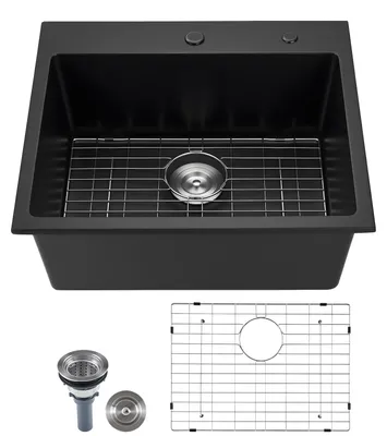 Productafbeelding van VEVOR granieten spoelbak voor opbouwmontage, 635 x 559 x 254 mm, zwart