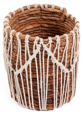 Image de Bazar Bizar Panier feuille de bananier et coton marron et blanc 14x14x16cm