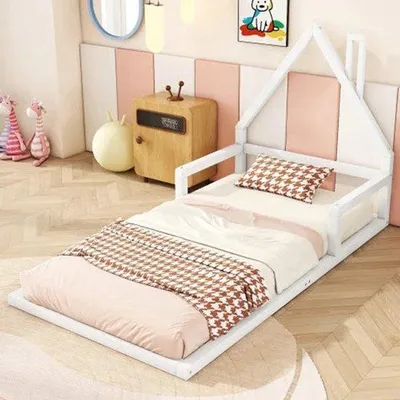 Image de Lit pour enfant en bois massif - Design simple - 90 x 200 cm - Beige