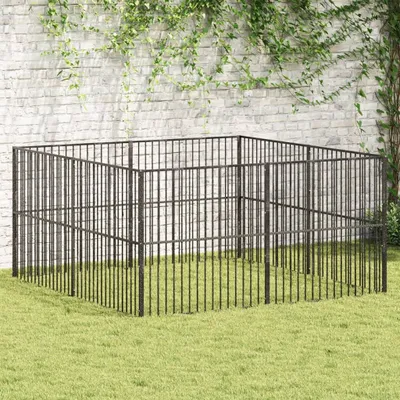 Produktbild von Design Hundelaufstall 8-tlg. Schwarz Verzinkter Stahl, Hunde-Transportboxen 2024 Neu