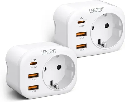 Produktbild von Steckdosenleiste mit USB – Set aus 2 – 4-in-1 Steckdosenverteiler mit Schnellladefunktion