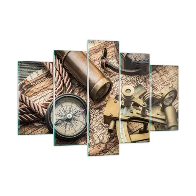 Produktbild von Bilder auf glas - Kompass Kompass Karte - 150x100cm - Glasbilder - Wandbilder - Kunstdruck - zum Aufhängen bereit - Wanddekoration aus Glas - Glas Bilder - Wandbild auf Glas - GEA150x100-3730