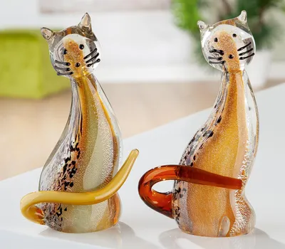Image de Gilde Glass Art, Figur, Katze, "Mocha", Glas, braun, orange, L. 6 cm, B. 10 cm, H. 18 cm 39836 4063387398364 2 Stück (2-fach sortiert)
