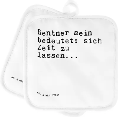 Produktbild von Mr. & Mrs. Panda Topfuntersetzer Rentner sein bedeutet: sich... - Weiß - Geschenk, topfhalter, Pensionierung, Rentnerin, Sprüche, Ofenlappen, Topflappen Set, Kochlappen