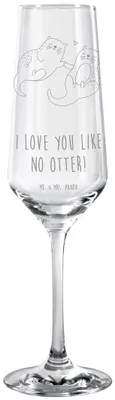 Produktbild von Mr. & Mrs. Panda Sektglas mit Gravur Otter Hände halten - Transparent - Geschenk, Seeotter, Trinkglas, graviertes, Liebe, Champagnerglas, Glas, Händchen, Paar, Sektkelch