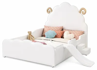 Immagine prodotto di Letto a castello bianco con scaletta e scivolo, adatto a bambini di entrambi i sessi