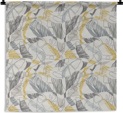 Produktbild von MuchoWow® Wandteppich Wandbehang Linienkunst - Dschungel - Muster - Gold 150x150 cm Tapisserie Dekoration Wandtuch - Wohnaccessoires - Modernes