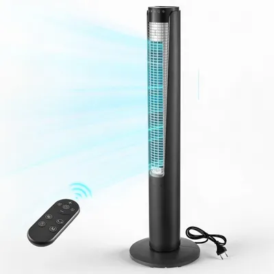 Produktbild von Turmventilator - Säulenventilator - 107 cm Höhe - Leise - 3 Geschwindigkeiten & 4 Modi - 12 h Timer - 70° Oszillation - Mit Fernbedienung - Schwarz