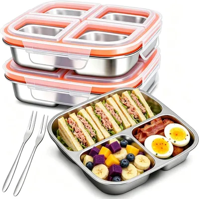 Snackbox mit Fächern, Edelstahl, 600 ml, 2er-Set, auslaufsicher