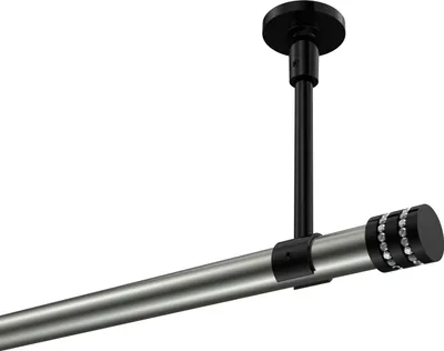 Produktbild von Interdeco Gardinenstange / Vorhangstange Edelstahl-Optik / Schwarz, Typ Sonette Estana (Glitzerkappe) ohne Ringe, Deckenmontage, 20 mm Ø 1-läufig, 520 cm