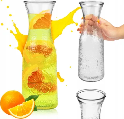 Zdjęcie produktu dla SuperButelki - Karafka szklana 1l ze wzorem, tłoczenie LEMON, mrożone szkło, dzbanek na wodę, lemoniadę, sok, napoje, wino, niebanalny design