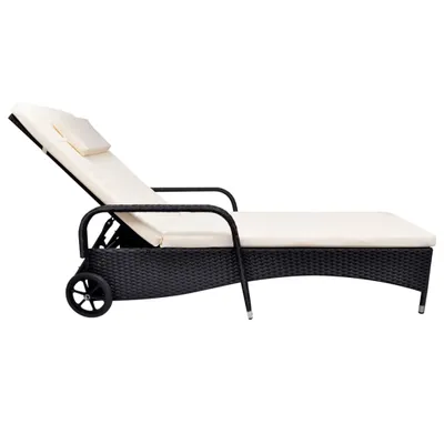 Immagine prodotto di Lettino con cuscino e rotelle in rattan nero