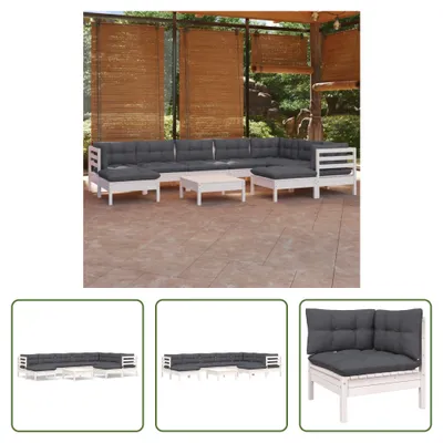 Produktbild von The Living Store 10-tlg. Garten-Lounge-Set mit Kissen Weiß Kiefer Massivholz