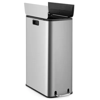 Produktbild von GOPLUS Abfalleimer Edelstahl, 45L Mülleimer geruchsdicht aus Edelstahl mit Deckel, Griffe & Fußpedal, Müllbehälter für Küche, Bad, Büro & Wohnzimmer, Silber