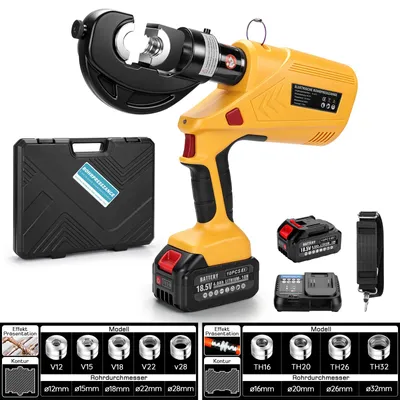 Produktbild von Akku Presszange Kupferrohr inkl. V + TH Kontur V12-V28 TH16-TH32 mit 9 Pressbacken 2*Akkus & Ladegerät LCD-Display Elektrohydraulisch Pressmaschine