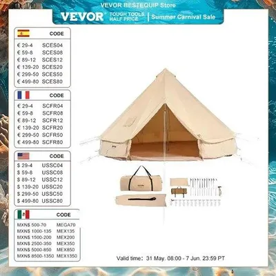 Immagine prodotto di Tenda in tela - 3 metri - 4 stagioni - per 6 persone - tenda da campeggio