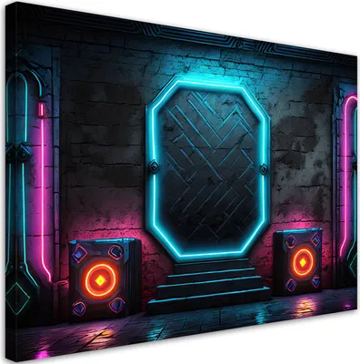 Produktbild von Leinwandbild Sci-Fi-Neon-Abstraktion 60x40 Feeby Blau bild für die wand bereit zum aufhängen