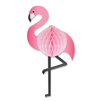 Produktbild von Wabenball Partydekoration mit Flamingo Motiv und Grübchen-Struktur, 29 cm
